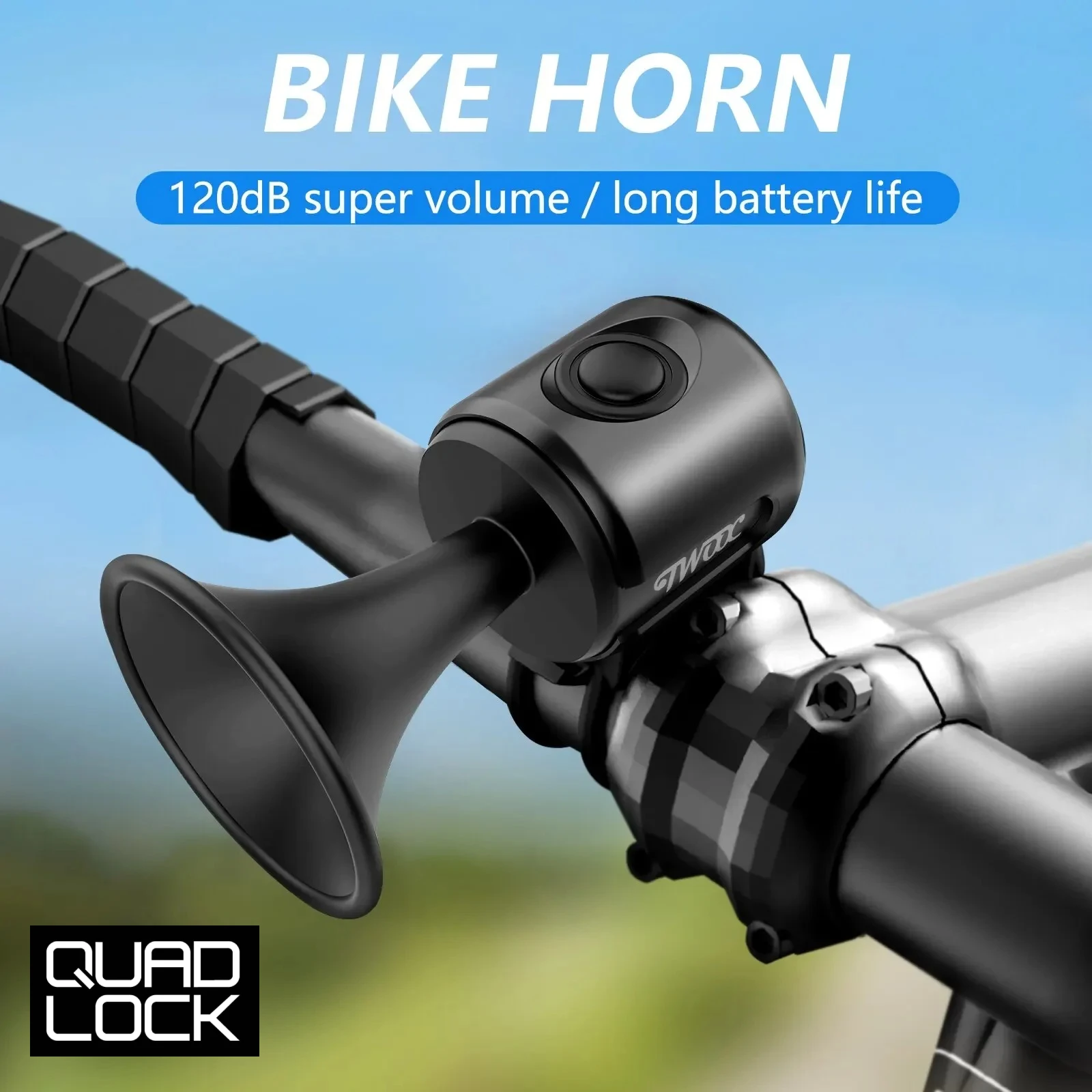 

QUAD LOCK Bicycle Electronic Horn Loud Warning Sound Battery 120dB IPX4 Waterproof Suitable for Road and Mountain Bike