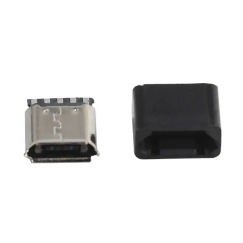 100 pces micro conector usb fio de solda fêmea com capa preta 5p