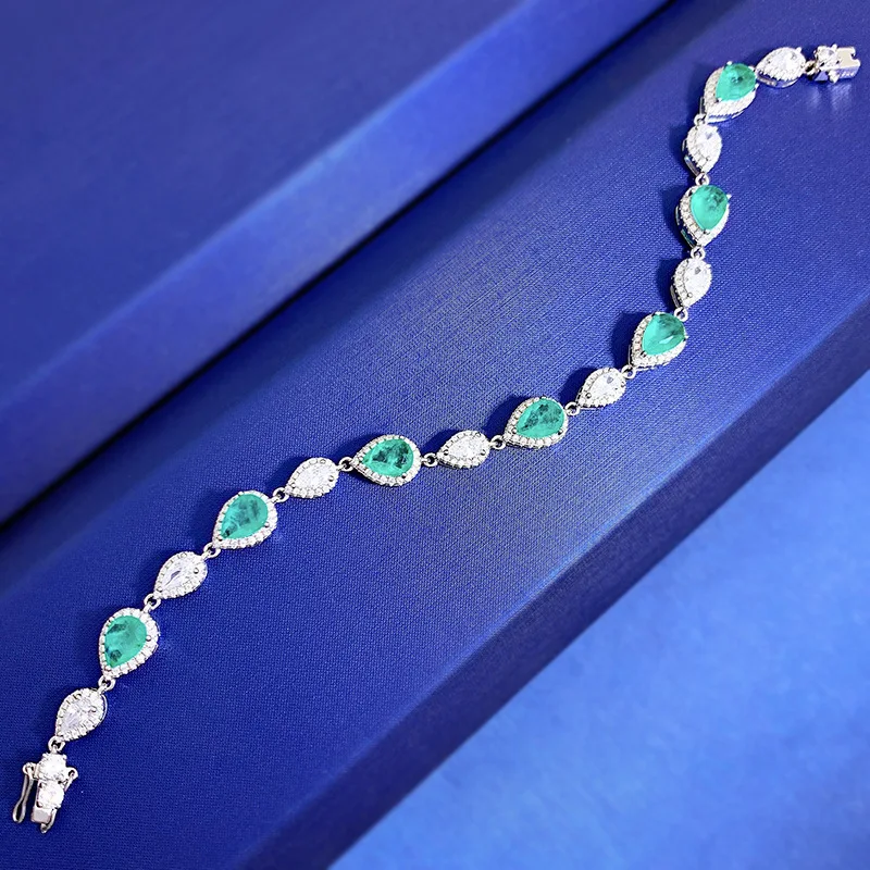 KQDANCE 925 Sterling Silver Emerald cut Lab Paraiba Tourmaline Bracelet With Green Blue Stone Wedding Jewelry For Women 2022