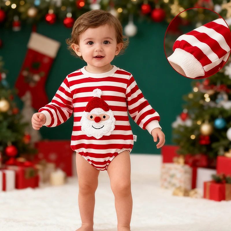 

2025 Christmas Children Clothes 0-24M Infant Baby Boys Girls Jumpsuit Long Sleeved Cartoon Velvet Romper New Year Kids Clothing