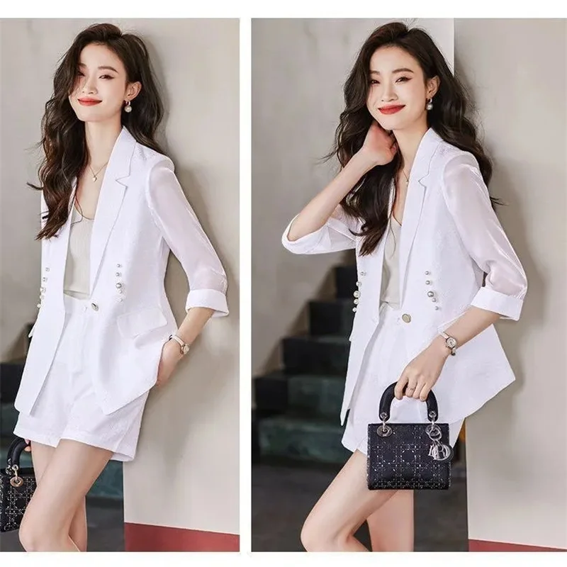 الجاكار اقتصاص كم البدلة سترة المرأة الصيف 2026New حجم كبير السترة معطف الإناث موضة ملابس خارجية مزاجه معطف علوي