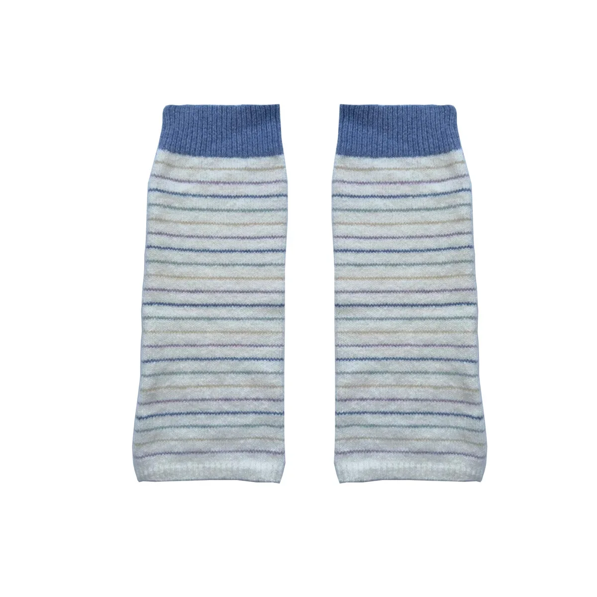 Penghangat Kaki Rajut Bergaris Blok Warna Campuran Wol Wanita Gaya Balet Y2K Desainer Kaus Kaki Longgar Musim Dingin