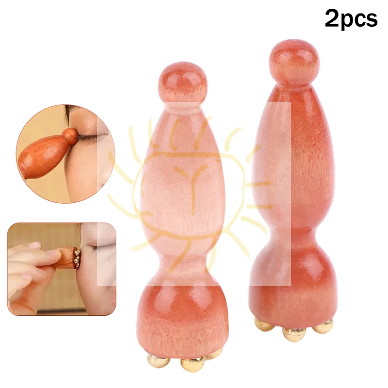 

2Pcs Handheld Lotus Seedpod Beauty Professional Alloy Rosewood Facial GuaSha Tool Eye Relaxation Spot Meridians Acupoint Massage