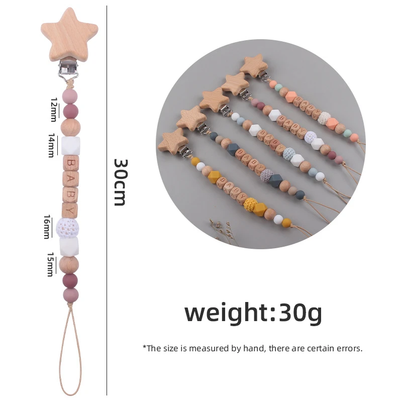 New Baby Pacifier Clip Chain Personalized Name DIY Star Wooden Silicone Teethers Dummy Nipple Holder Clips Teething Toy BPA Free