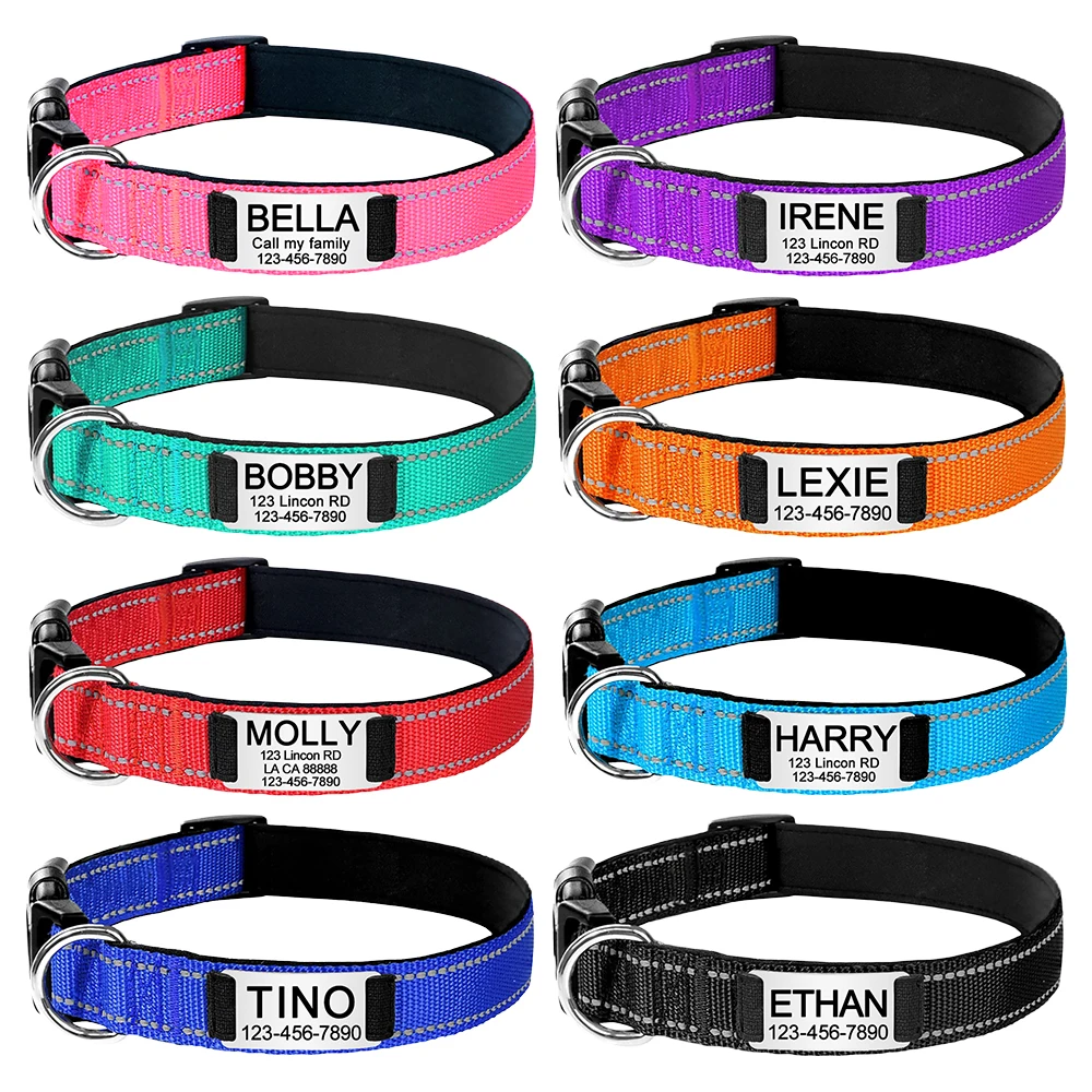 Personalisiertes, reflektierendes, individuell graviertes Hundehalsband, Namens-ID-Tag, leuchtender Welpe, glänzend, großes Unisex-Hundehalsband – Detail 2