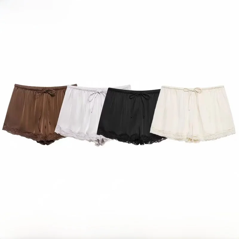 Fashionable Lace Trim Satin Feel Shorts ZR Summer New Arrival Women's Clothing Breathable Skin-Friendly Polyester Fiber
