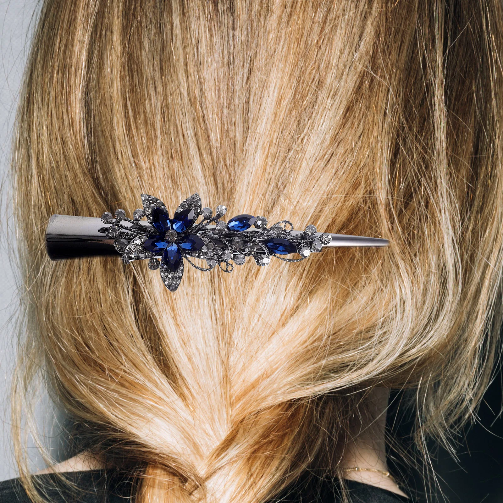 Vintage Retro Large Rhinestone Metal Horn Clip Headband Crystal Hairpin Pointed Beak (dark Blue) Miss Alligator