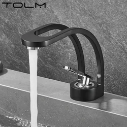 TOLM Water Tap Single Handle Cold Hot Mixer Taps Golden Faucet Washbasin Faucet Black Washbasin Faucet Bathroom Tapices