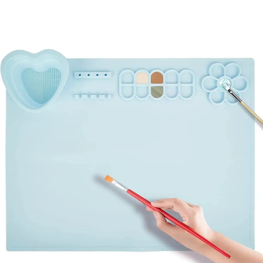 Silicone Painting Mat Pigment Palette Washable Anti-skid Craft Mat With Cleaning Cup For Painting Art Clay Crafts DIY Creations