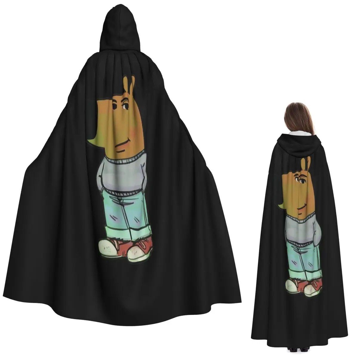 

Длинный плащ с капюшоном Chill Guy, средневековый костюм ведьмы, накидка для косплея, накидка на Хэллоуин, вечеринка для взрослых, унисекс