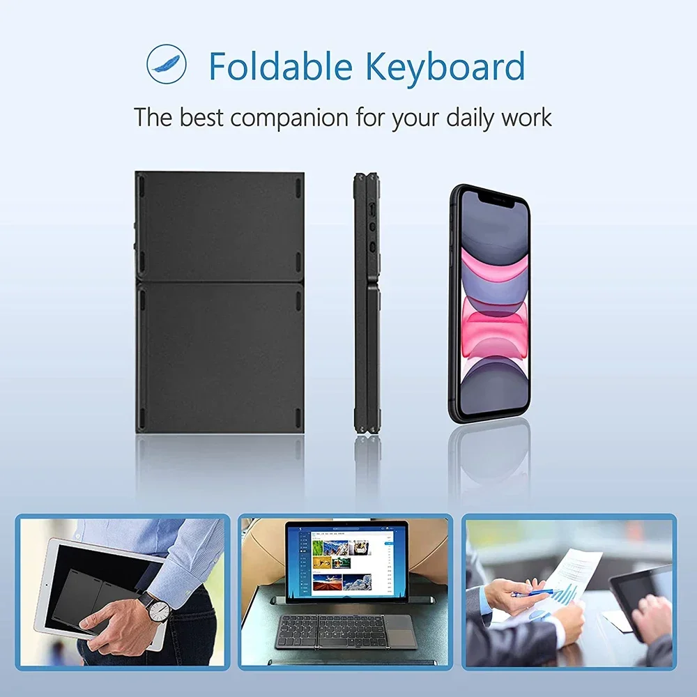 New Portable Mini Three Folding Bluetooth Keyboard Wireless Foldable Touchpad Keypad for  Android Windows  Tablet