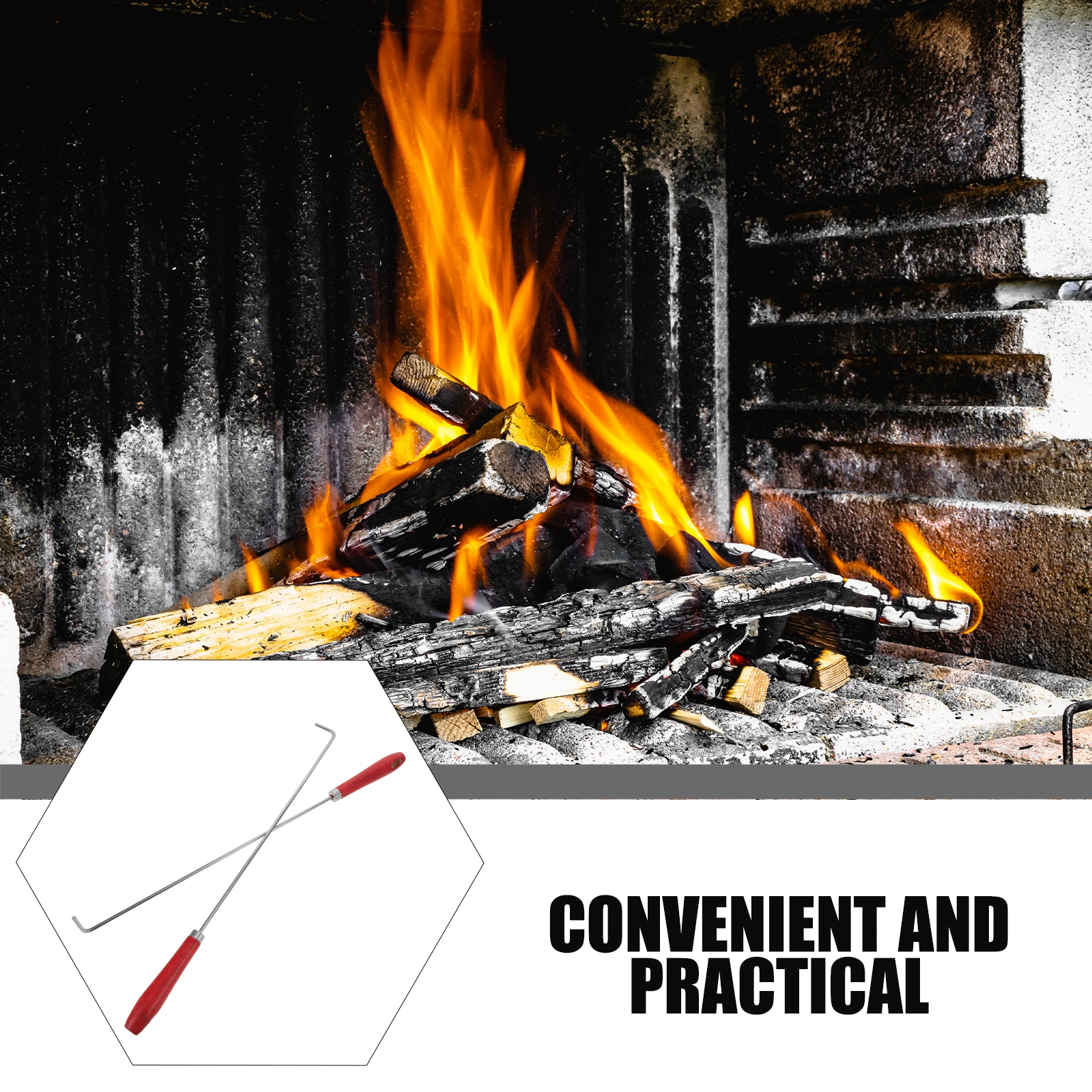 

2pcs Fireplace Poker Stick 50Cm Heavy Duty Stainless Steel Wood Handle Campfire Tools For Outdoor Indoor Fire Pit Portable