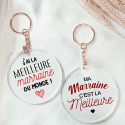 Best Godmother In World Print Keychain Circle Monogram Acrylic Keyring Fashion Key Chain Festive Birthday Gifts for Marraine