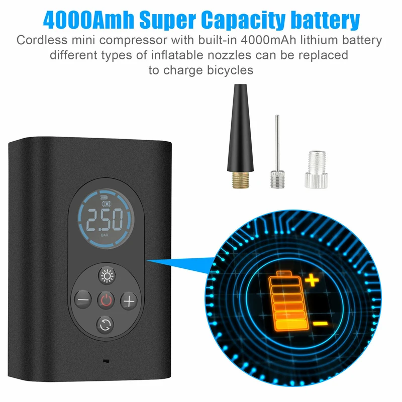 Wireless Car Air Compressor Portable Tire Inflator 150PSI 4000mAh USB Rechargeable Air Pump Auto Bicycle Tyre Wheel Air Blower