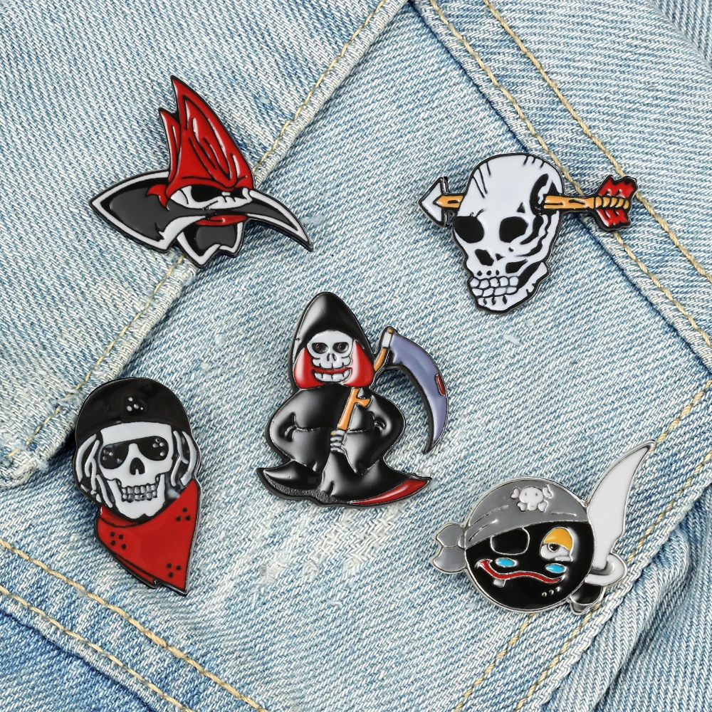 Happy Halloween Theme Brooch Trick or Treat Enamel Pin Skull Grim Reaper Ghost Backpack Jeans Badge Dark Punk Accessories Friend