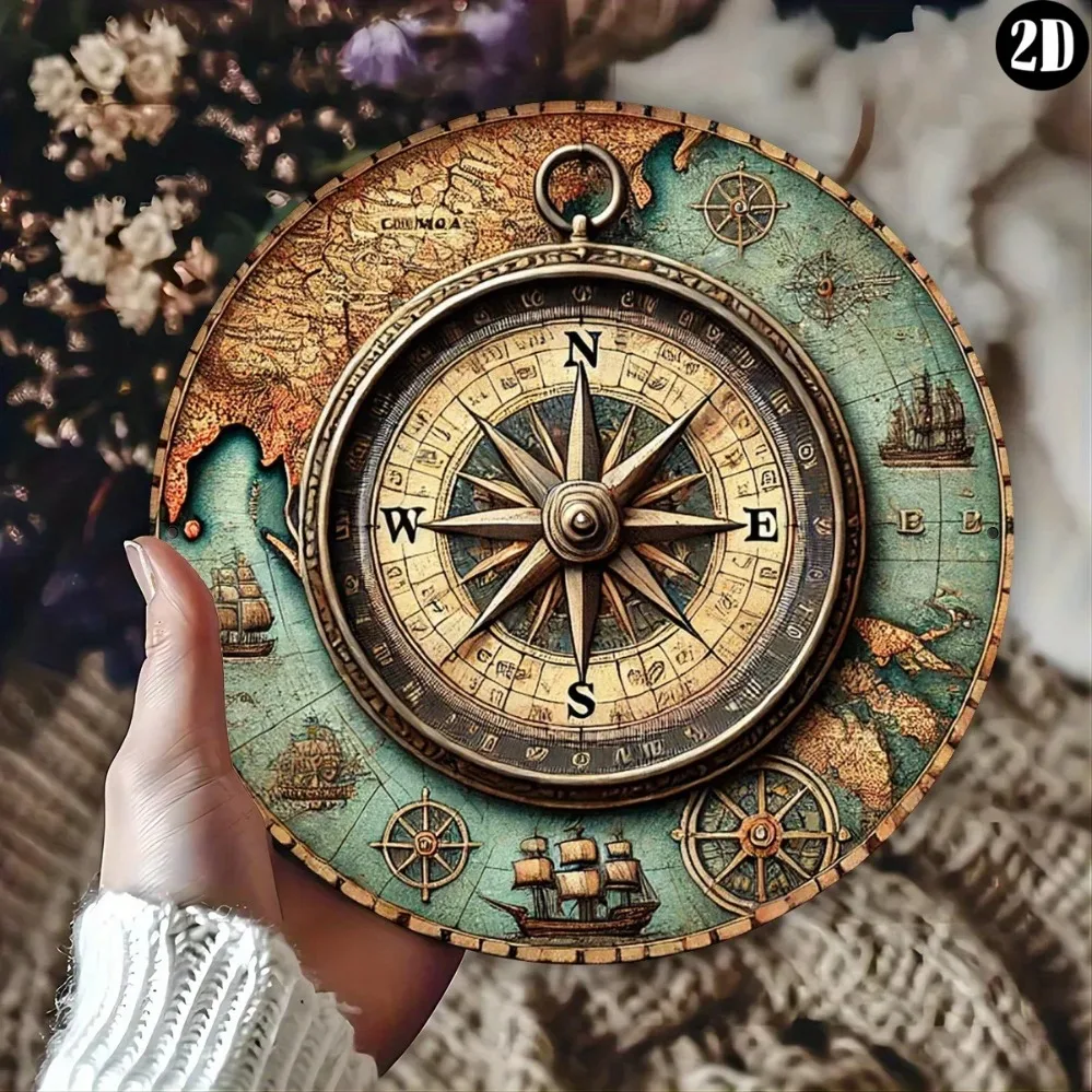 لافتة بوصلة بحرية عتيقة ثنائية الأبعاد - ديكور داخلي/خارجي فريد وفكرة هدية مثالية #1