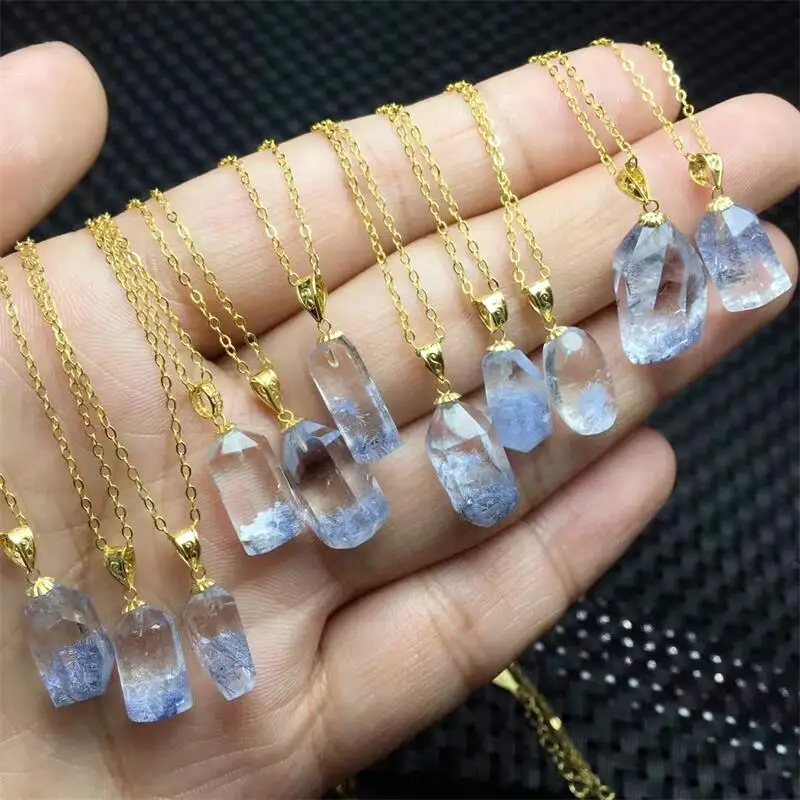 18K Gold Natural Dumortierite Pendant Crystal Reiki Healing Polished DIY Necklace Elegant Jewelry Pendant Gift 1PCS