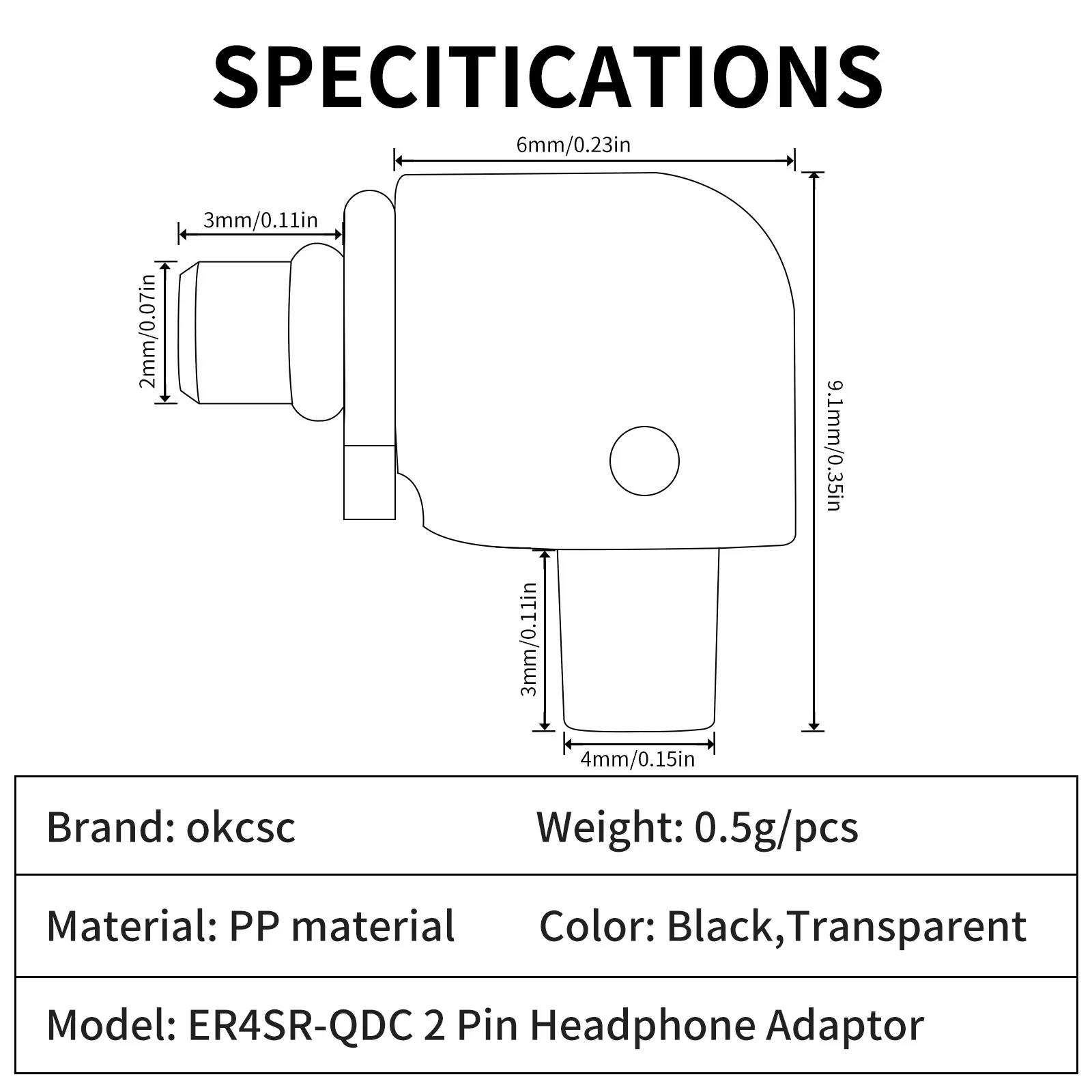 OKCSC QDC 2 Pin Female ER4SR Male Earphone Adapter to Earphone Earsets for Etymotic ER4SR ER4XR ER3XR ER3SE ER2XR ER2SE LN008099