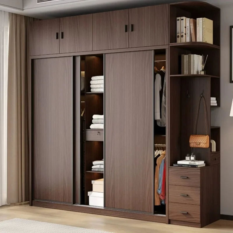 Wooden Wardrobe Sliding Door Cabinet Side Open Wardrobe Bedroom Clothing Drawer Closet Armadio Camera Da Letto Home Furniture