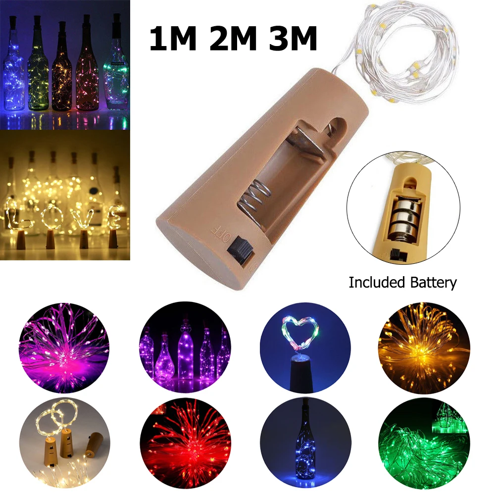 1m 2m 3m Wine Bottle Lights Battery Operated Outdoor Decor Colorful Fairy Led Copper Wire Garland Cork Light String Craft Party