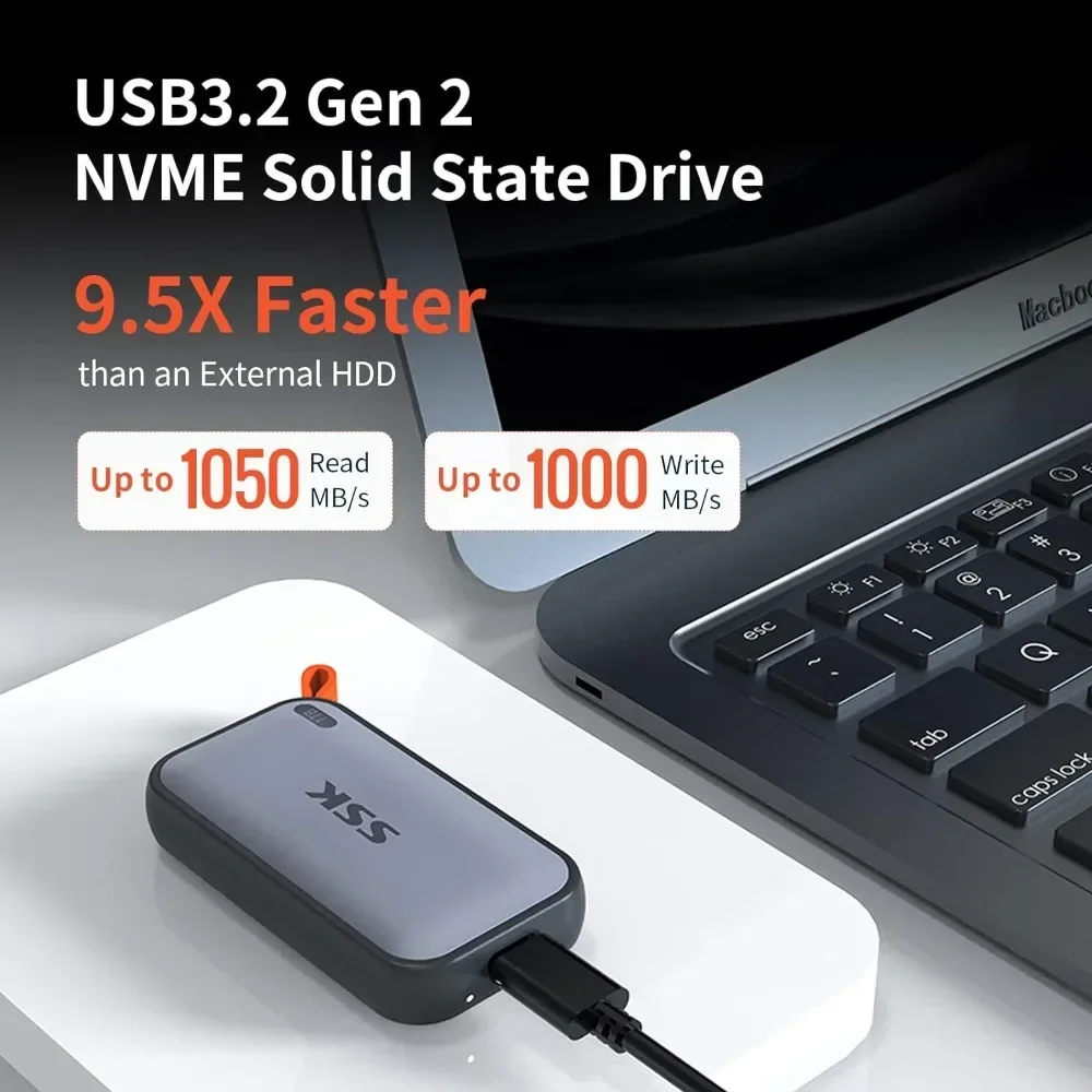 SSK 1TB Portable External NVME SSD Speed 1050MB/s Type-C 3.2 Gen2 Portable Solid State Drive for MacBook/Pro/Air Data Backup