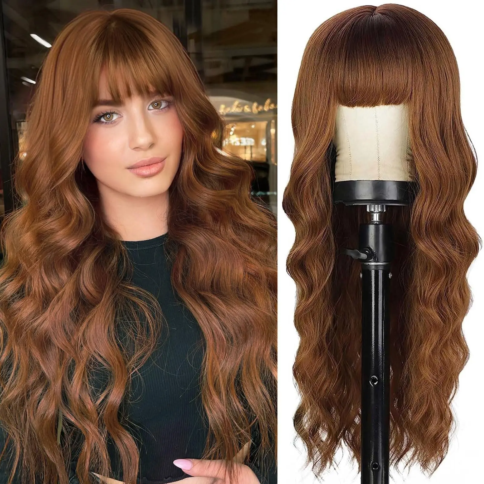

Fashion 26-inch long wavy synthetic wig for Halloween cosplay, daily festive hair, high-temperature hair fiber wig set