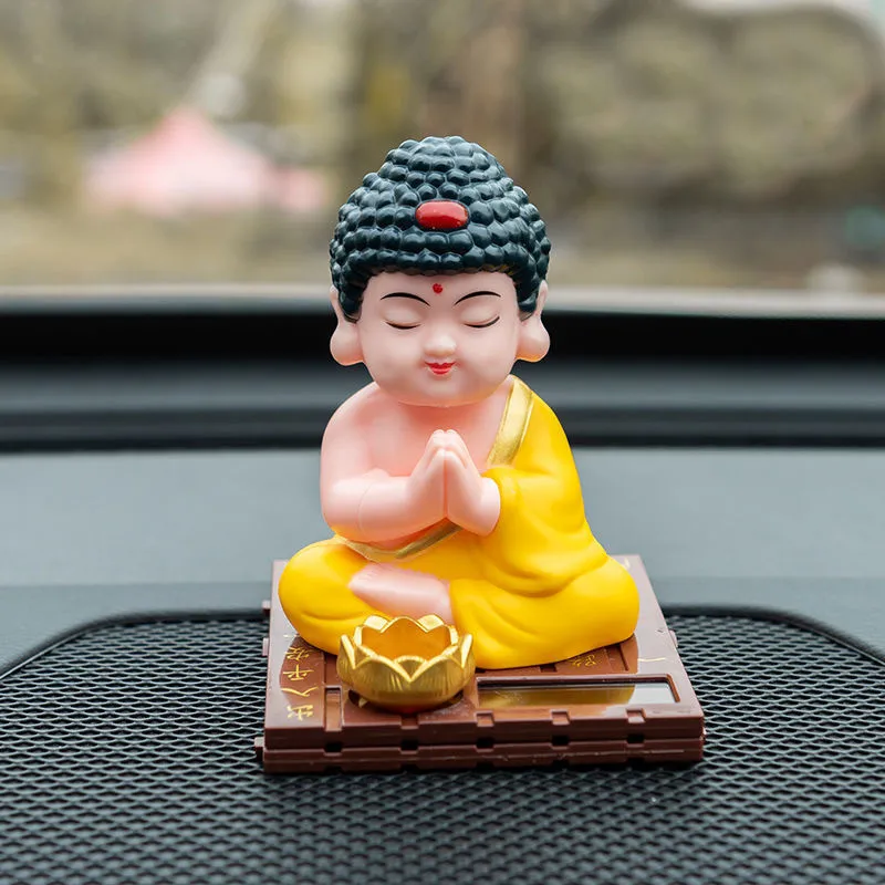 Solar Nodding Buddha Statue Mascot Home Car Interior Decoration, Lucky Tathagata Feng Shui Crafts Decorative,Gifts