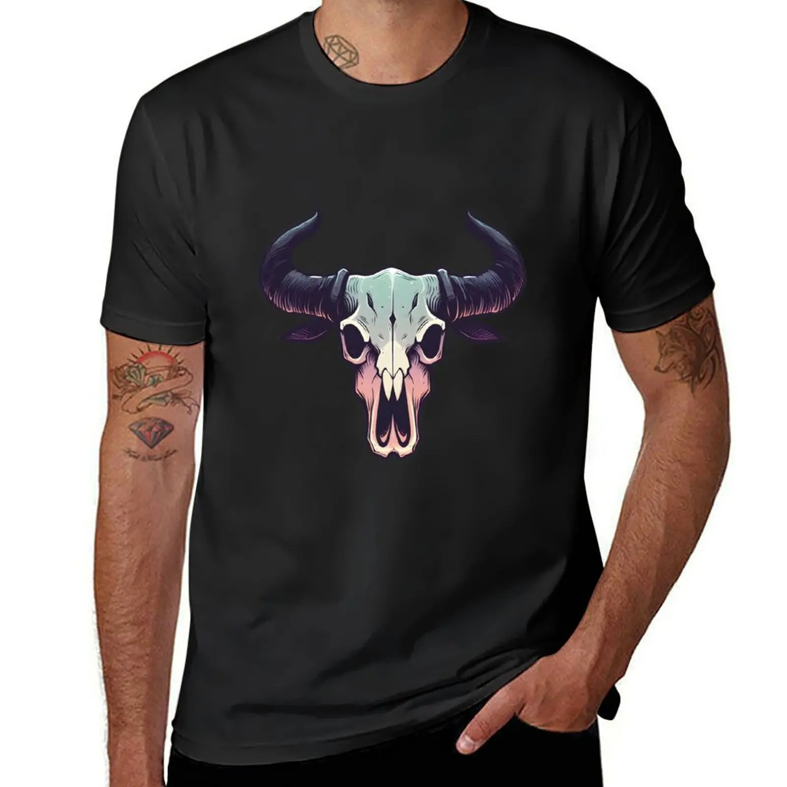 Cow skull T-Shirt kawaii clothes blacks quick drying for a boy plain black t shirts men