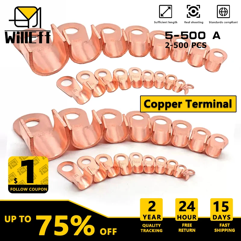 

Ot 5a~600a Ring Or Round Solid Core Copper Crimp Terminales M6 M8 M10 M12 M14 Lug Cable Connector For Electric Wire Connection