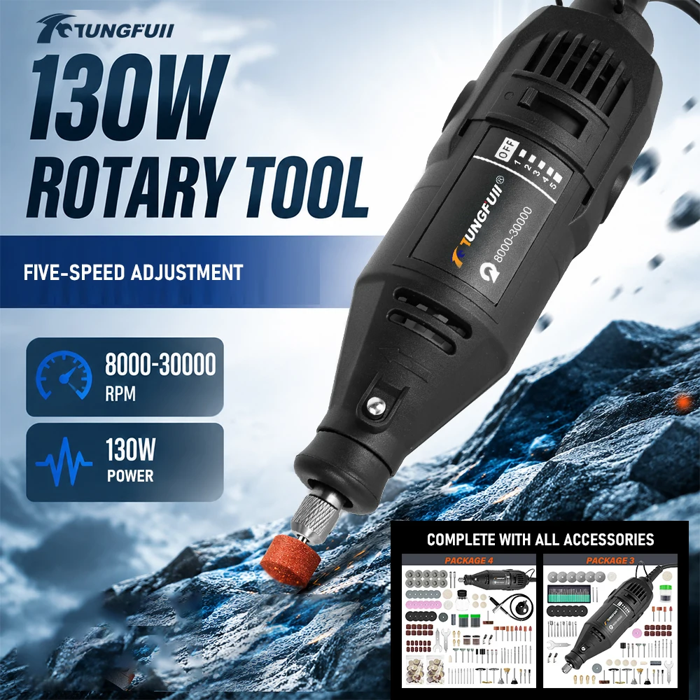 

TUNGFULL Electric Rotary Tool Kit 130W 5 Adjustable Speed 8000-30000RPM Electric Grinder for Polishing Engraving Sanding