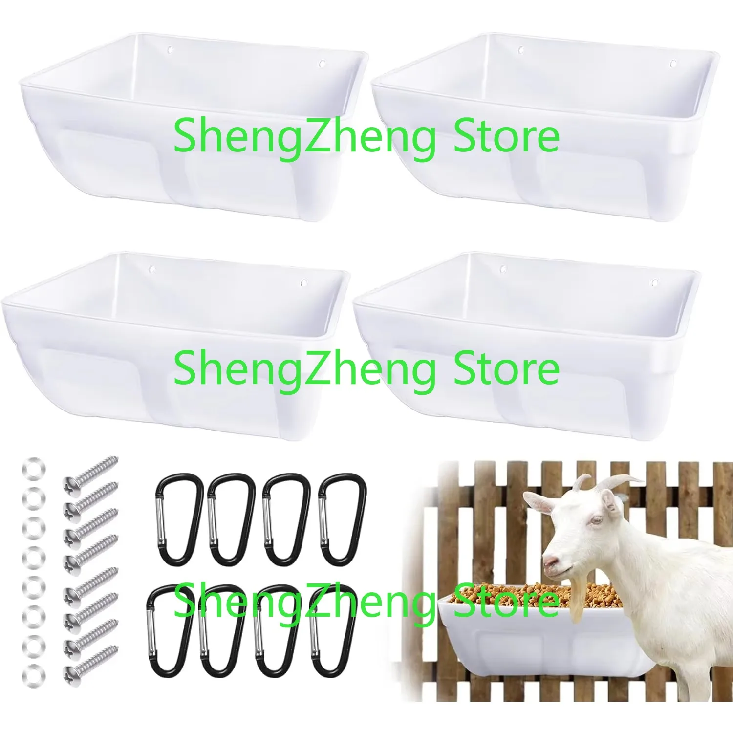 

4Pcs Feed Trough with Clips, Hanging Fence Feeders for Goat, Duck, Piglets, Goose, Horse, Poultry Waterer Feed Trough