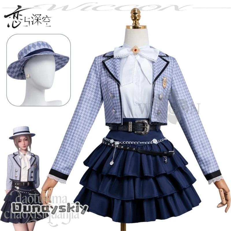 BHemera S @ أنثى الرصاص موحدة تأثيري houndstooth قصيرة أنيقة سترة قصيرة فستان قصير قبعة هالوين حفلة أنيمي لعبة الحب #1