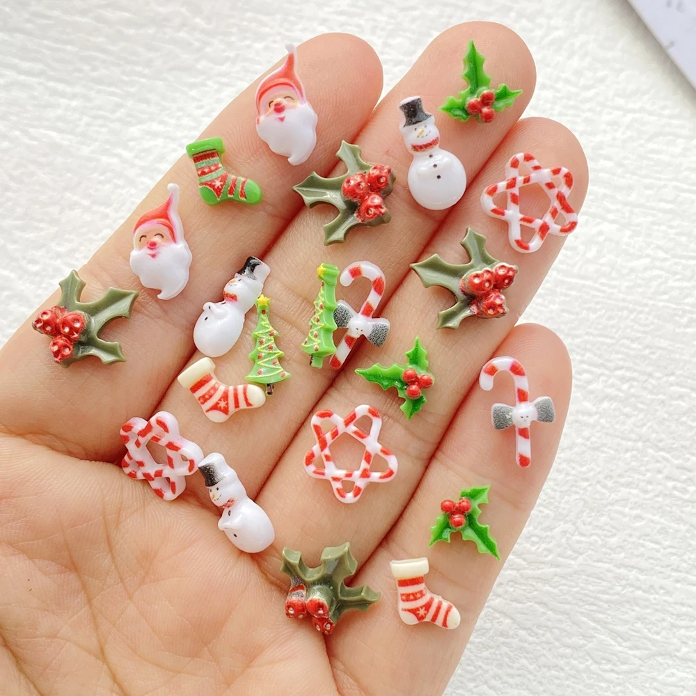 50 pezzi misti per nail art in resina calzini natalizi, alberi, pupazzi di neve, serie ciondoli strass fai da te per unghie decorazioni 3D gioielli