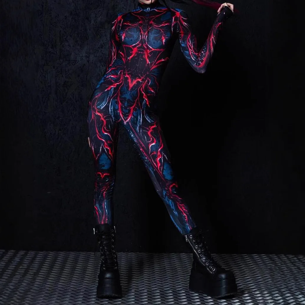 

Women CyberPunk Dragon Gothic Devil Cosplay Bodysuit Jumpsuit Costume Halloween Party Monster Shows Armor Zentai Suit Rompers