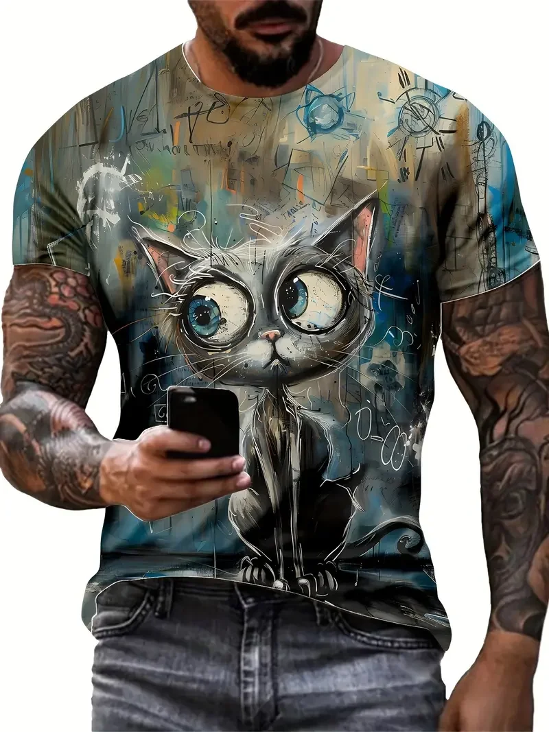 Summer Men's T Shirt Short Sleeve Animal Print Casual O-Neck Pullover Fashion Streetwear Male Oversized Clothing Funny T-Shirts