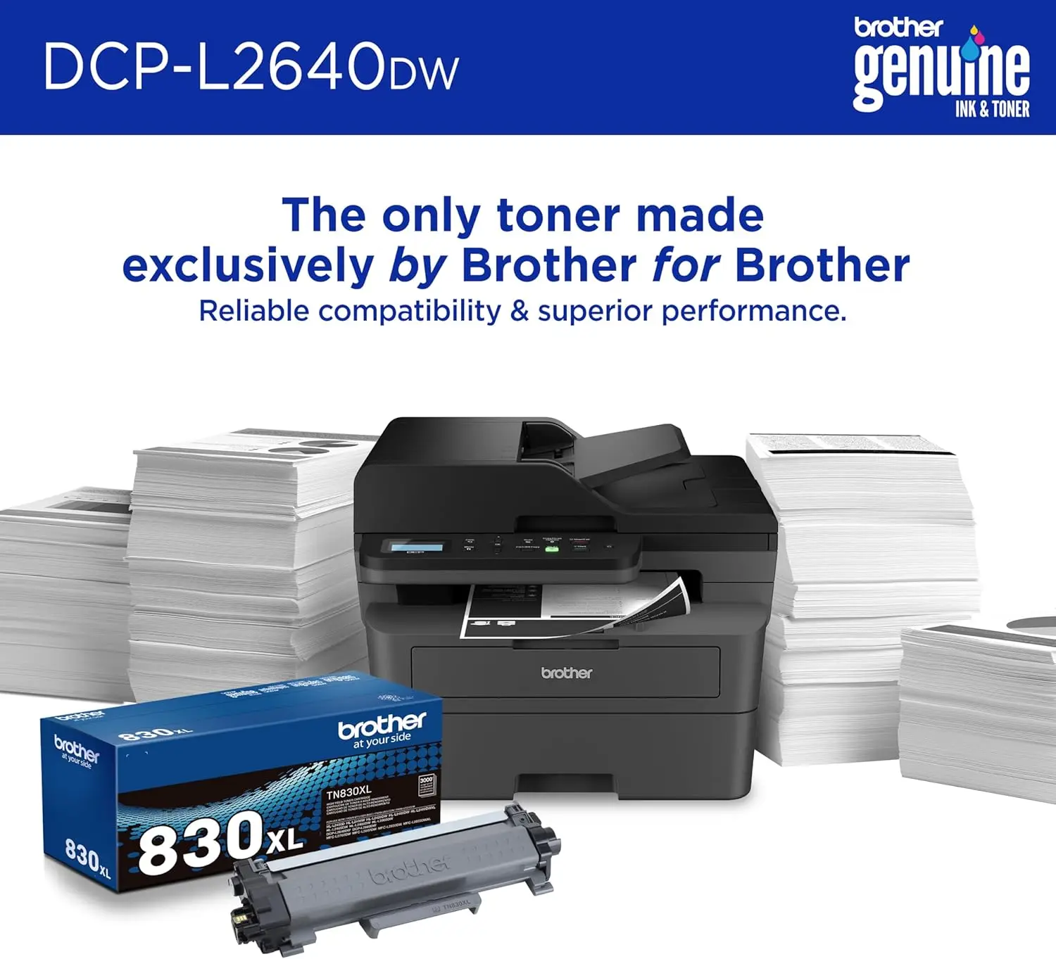 DCP-L2640DW طابعة ليزر لاسلكية مدمجة أحادية اللون متعددة الوظائف مع نسخ ومسح ضوئي، مزدوجة، متنقلة، أبيض وأسود #4