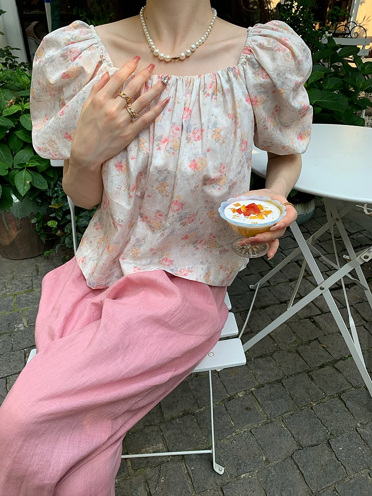 

Женский летний топ Sweet Sle из чистого хлопка с принтом, свободного кроя, на одно плечо, стандартной длины