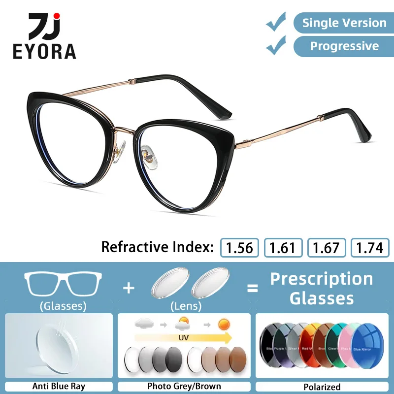 

EYORA Fashion Metal Cat Eye Reading Glasses Anti Blue Light Myopia Glasses Photochromic Progressive Prescription Optical Eyewear