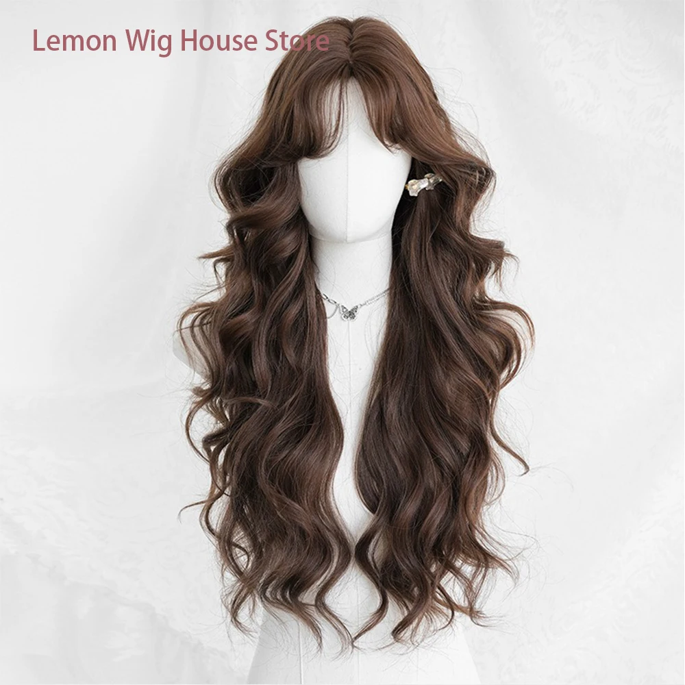 Chestnut Brown Small Lace Wig Long Wavy Synthetic Natural Glueless Wig High Quality Fiber Wigs for Women Dailly Use Cosplay Wig