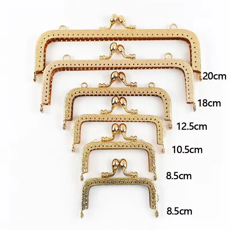 Gold Embossed Metal Purse Frame Kiss Clasp 8.5-20cm 1Pcs Bag Handle for Women DIY Gift Bag Making Project