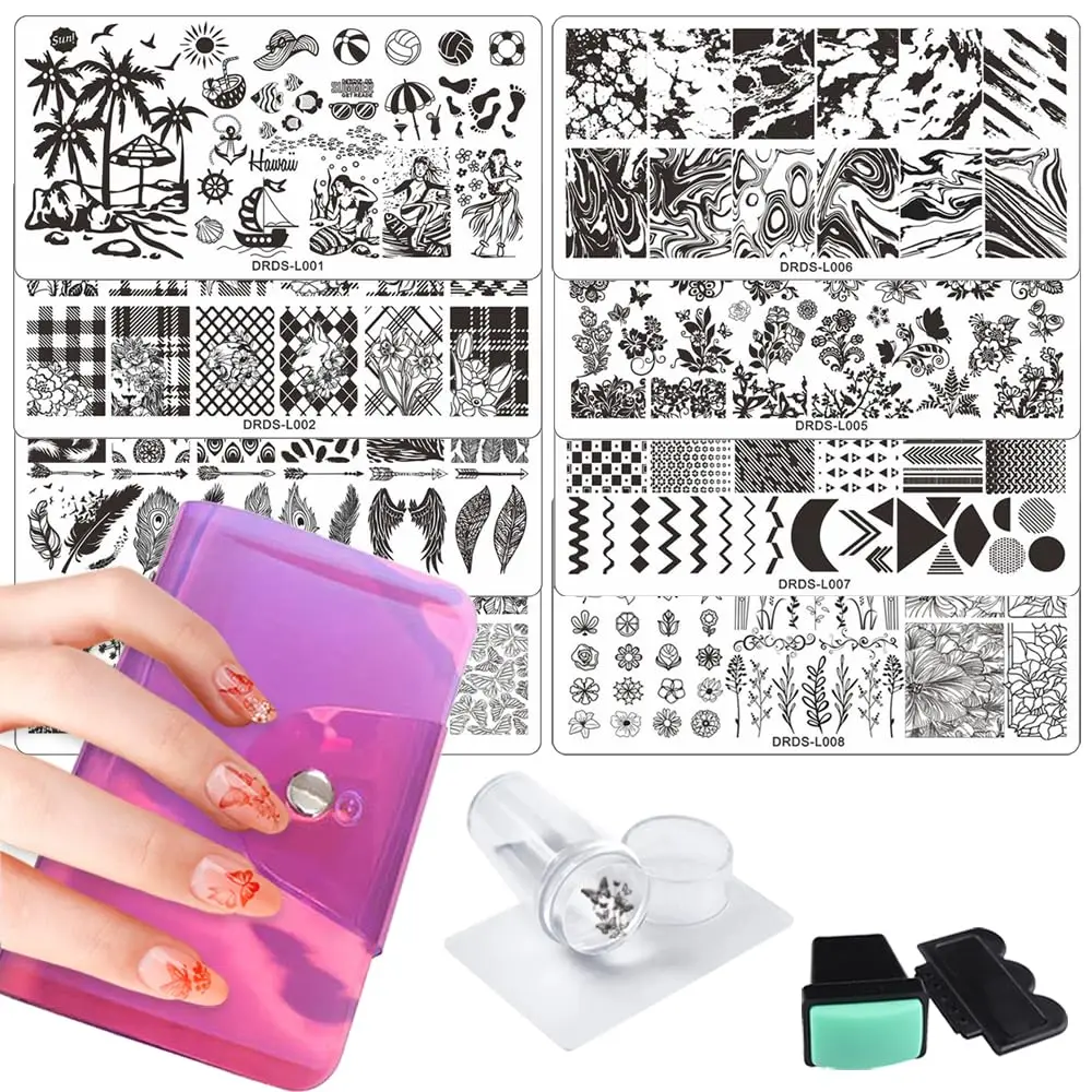 

13Pcs Nail Stamping Plates Set Nail Art Stamper Scraper Storage Bag Gift Box Nail Stamp Template Kit Flower Nail Image Plate