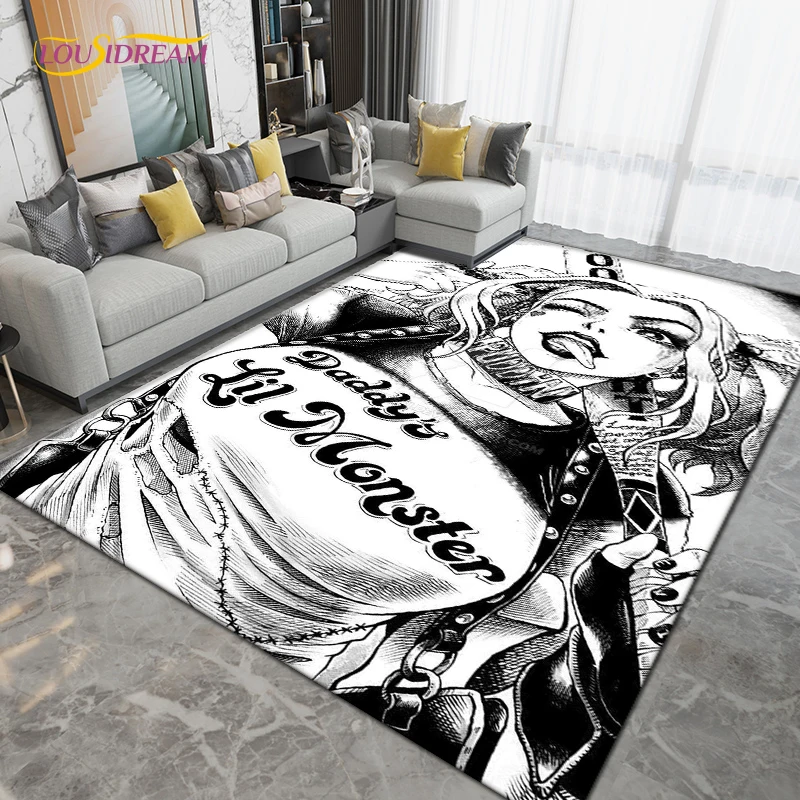 Harley-Quinn Cartoon Area Rug Large,Clown Girl Carpet Rug for Living Room Bedroom Decoration,Kitchen Bathroom Non-slip Floor Mat