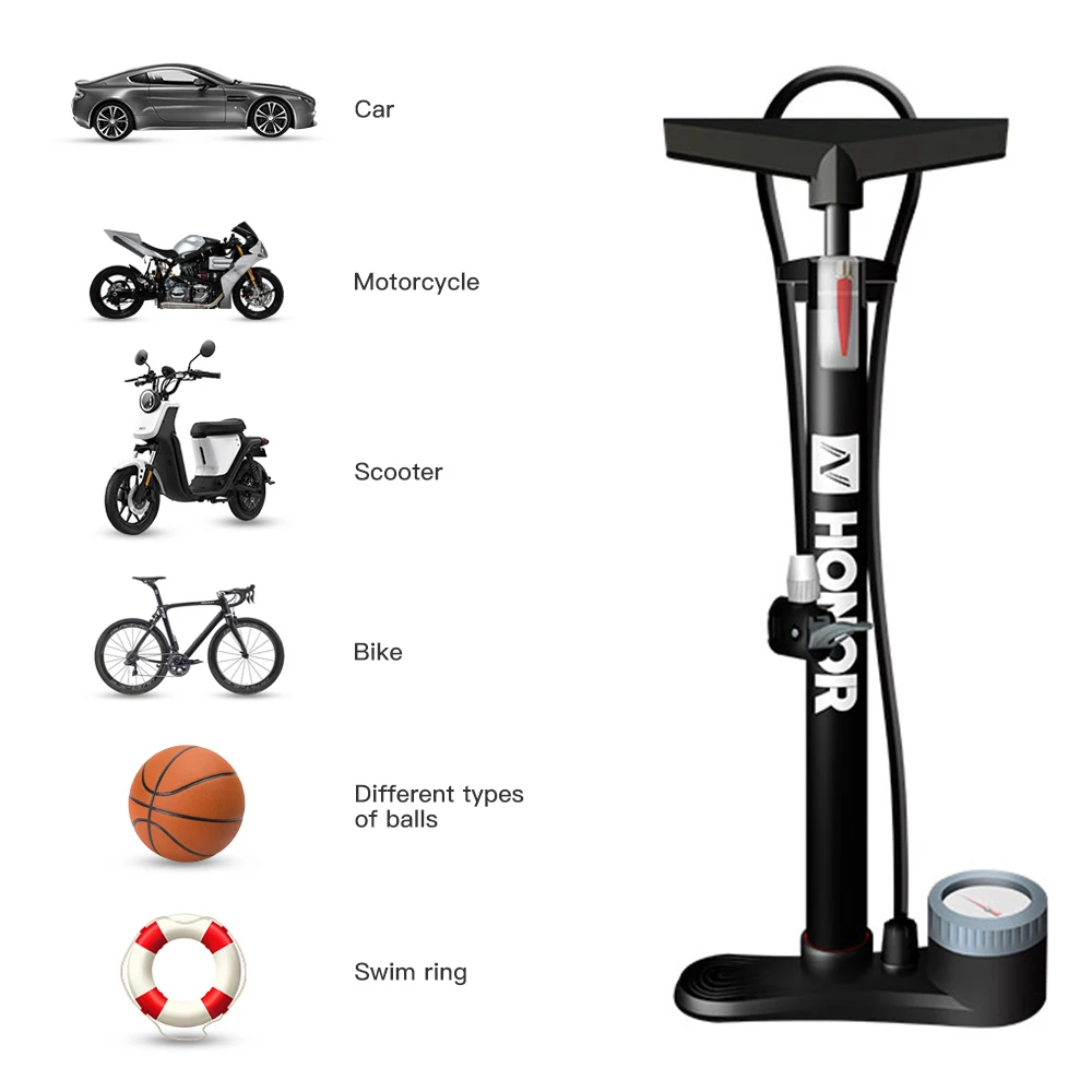 Bicycle Floor Pump 160PSI Bike Air Pump with Gauge Presta & Schrader Valves Tire Tube Inflator with Multifunction Ball Needle Bi