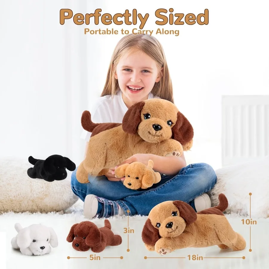 5 Pieces Dog Stuffed Animals with Babies Inside Belly - 1 Mommy Stuffed Dog with 4 Puppy Plush - Soft Pink and White Plush Toy