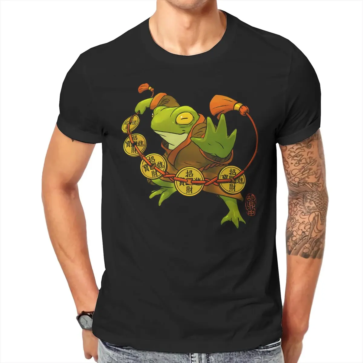 Lucky Coins O Neck TShirt Funny Frog Animal Pure Cotton Original T Shirt Men Clothes Individuality Hot Sale