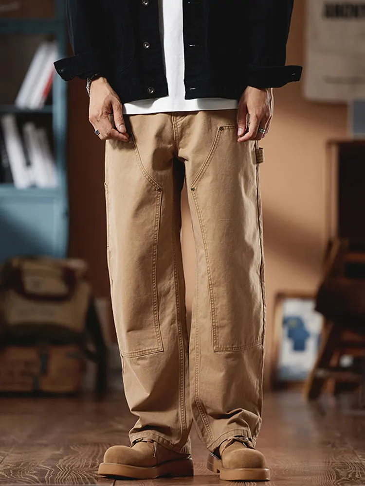 

Ретро, большие размеры, прямые повседневные брюки из чистого хлопка, мужские удобные свободные брюки больших размеров, рабочая одежда Faion Urban...