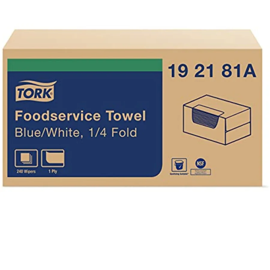 

Foodservice Cleaning Towel Blue/White Self Dispensing 1/4 Folded 1 x 240 Cloths 192181A