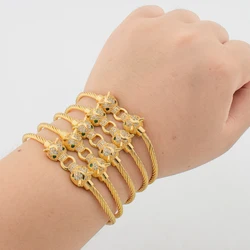 Fashion Cuff Bangles for Women Dubai 18k Gold Color Charm Bracelet Luxury Leopard Head White Zircon Jewelry African Wedding Gift