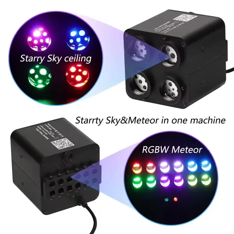 4Port 36W RGBW Meteor Fiber Optic Star Ceiling Light Kit Twinkle With APP Control Car Starlight Headliner Kit for Car Roof