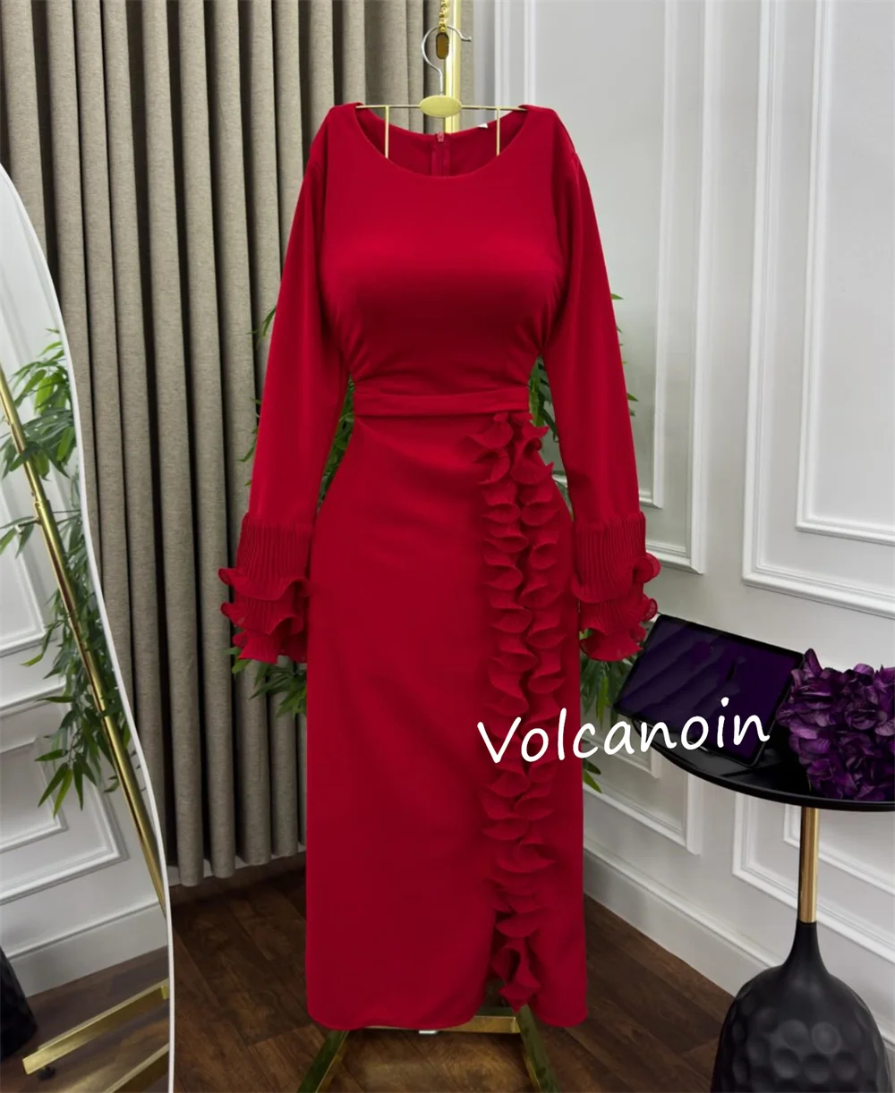 Прямые платья миди из джерси с рюшами и круглым вырезом по индивидуальному заказу, классический простой китайский стиль для вечеринок на заказ